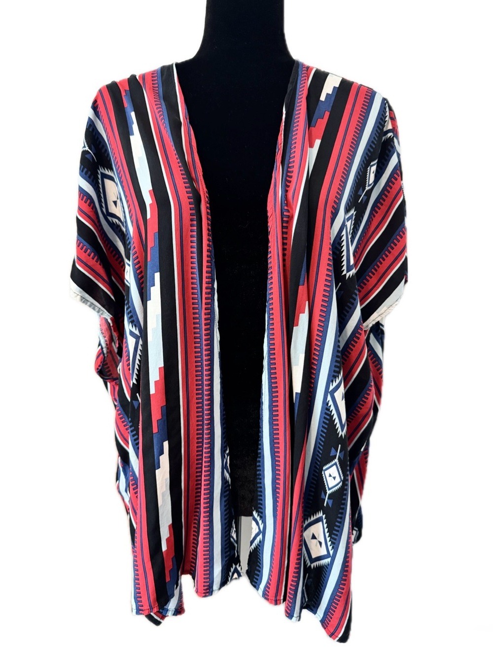 Rockin C Aztec Tribal Stripe Kimono Cardigan Cover Up Red Blue Size M Boho